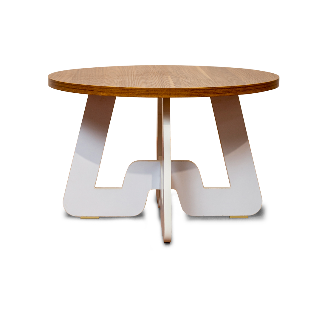 Modern Round Coffee Table – Wooden Top with Sculptural White Base