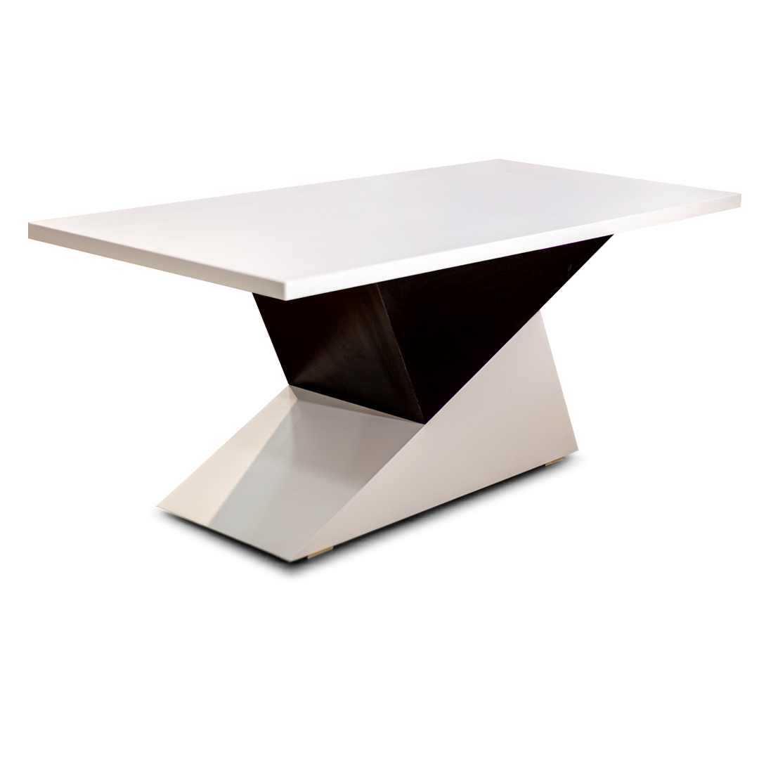 Modern Geometric Coffee Table – White Top with Sculptural Base