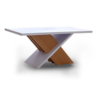 Modern Sculptural Coffee Table – White Top with Wooden Cross Base