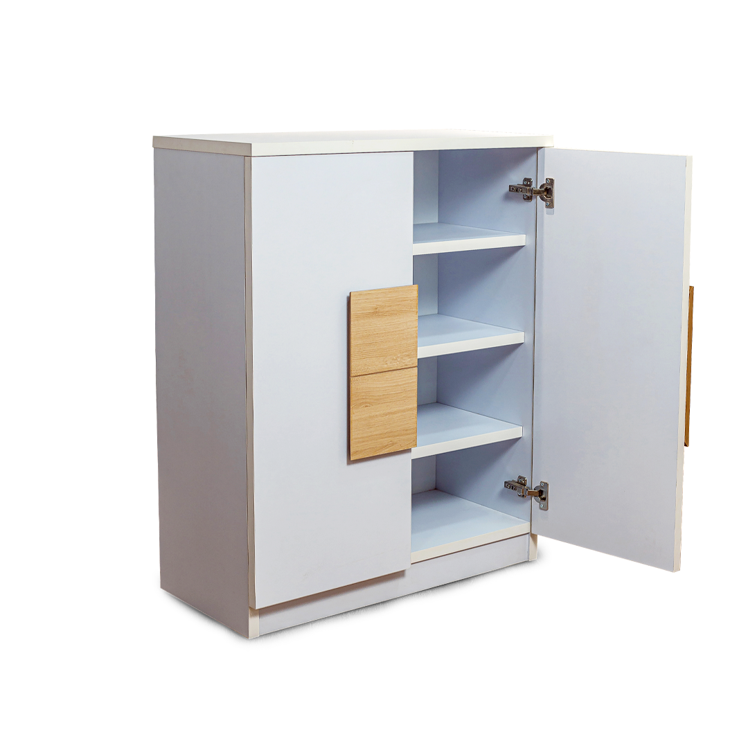 Modern White Cabinet with Central Wooden Accent