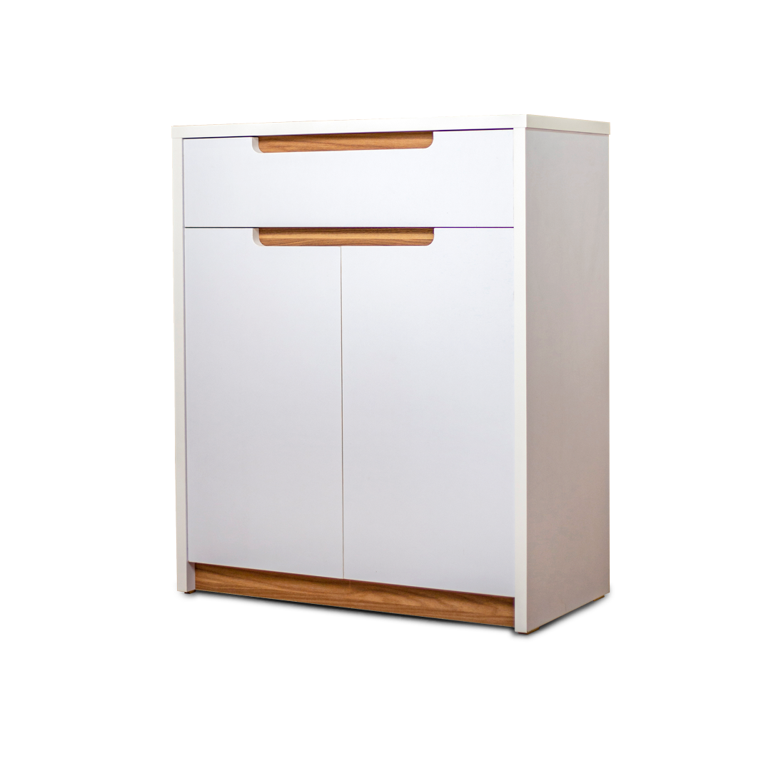 Modern White Storage Cabinet with Wooden Handles