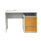 Modern Office Desk with Locking Cabinet & Drawers – White & Natural Wood