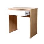 Minimalist Writing Desk with Single Drawer – Light Wood & White