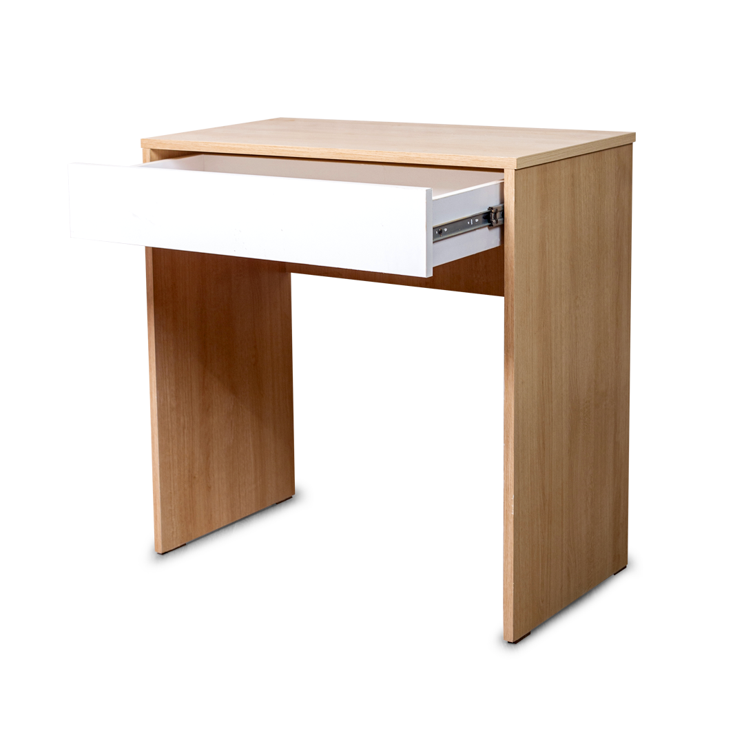 Minimalist Writing Desk with Single Drawer – Light Wood & White
