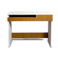Modern Writing Desk with Dual Drawers – White & Walnut Finish