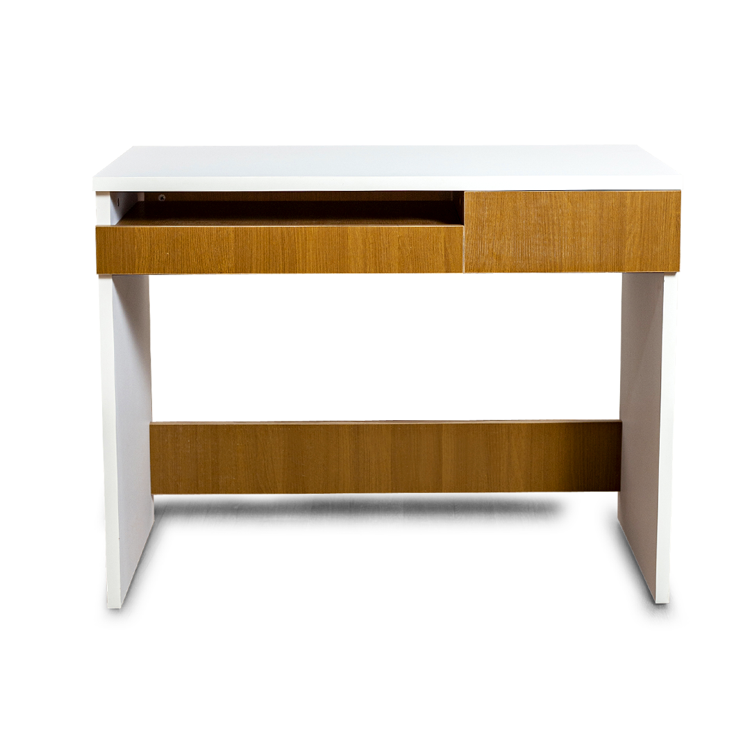 Modern Writing Desk with Dual Drawers – White & Walnut Finish