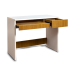 Modern Writing Desk with Dual Drawers – White & Walnut Finish