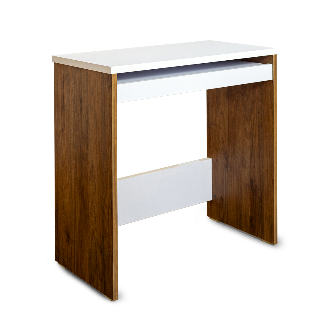 Modern Console Desk – White Top with Walnut Panels
