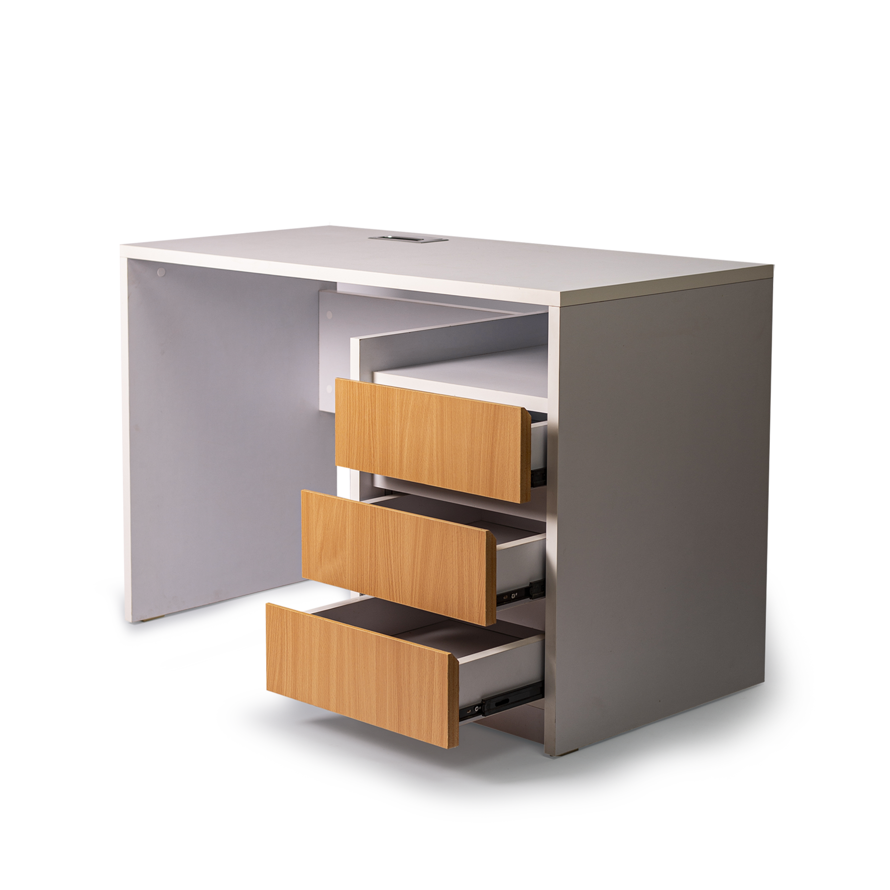 Modern 3-Drawer Desk Pedestal – White Body with Oak Fronts