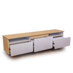 Modern Wooden TV Stand with Drawers & Open Shelves