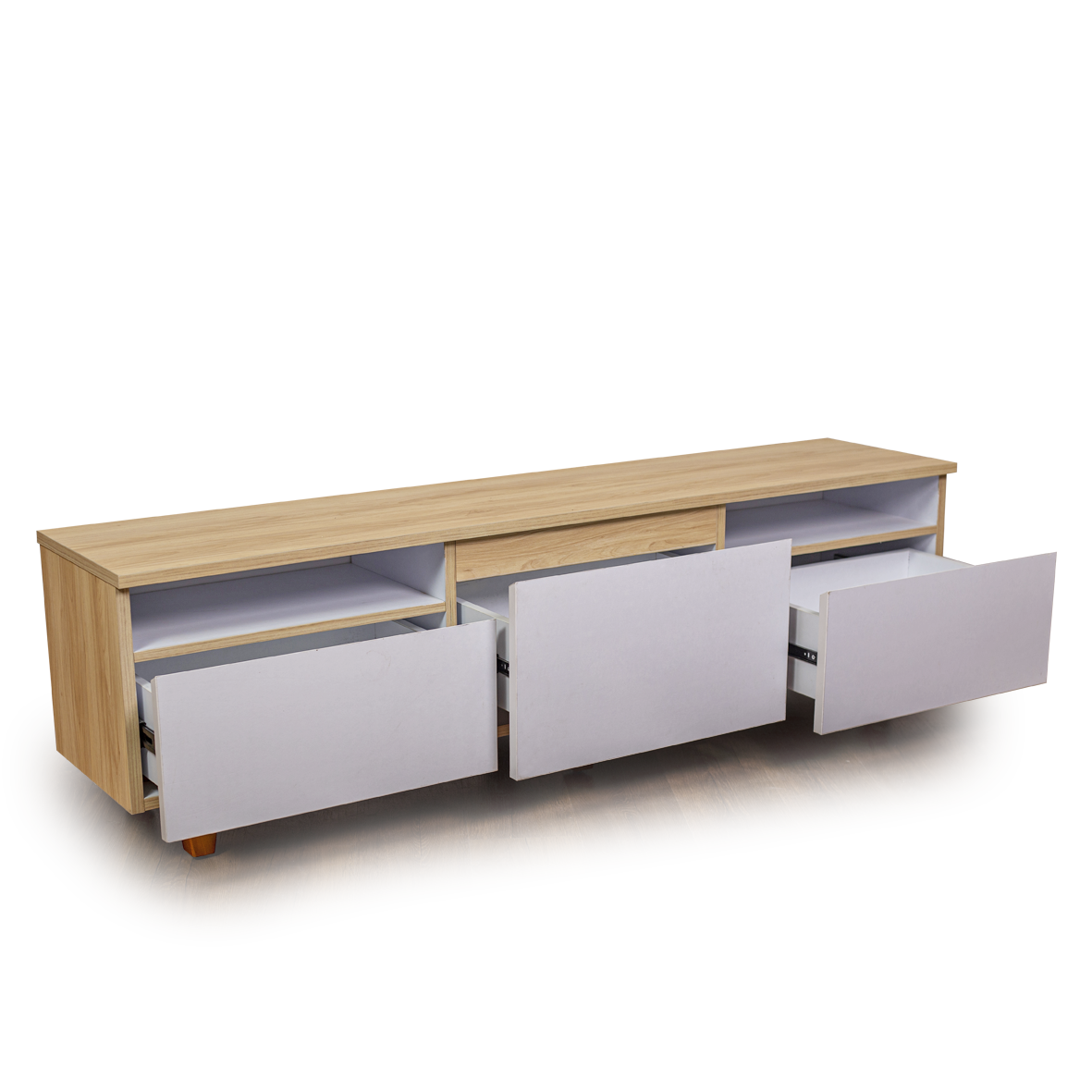 Modern Wooden TV Stand with Drawers & Open Shelves